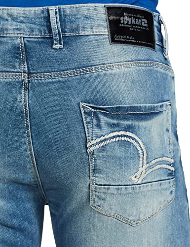 Image of Spykar Men's Mid Rise Mid Tone Wash Cotton Tapered Fit Jeans (S21K-01BA-016BU-P)