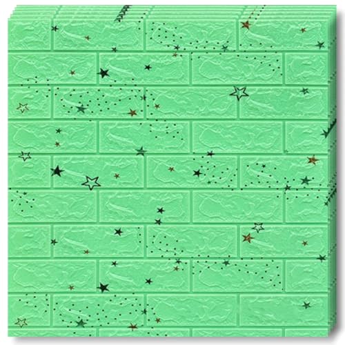 Selling Depot Papel pintado adhesivo 3D verde efecto ladrillo con estrellas – Juego de 20 hojas (70 x 77 cm, 10,6 m²) autoadhesivas, impermeables, insonorizantes – para cocina, baño, dormitorio