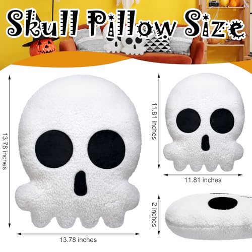 Wonderjune 2 Pcs Skull Skeleton Pillows Decorative Skull Throw Pillows for Sofa Bed Couch Stuffed Gothic Party Outdoor Home Decorations Christmas Halloween Skeleton Decor Cushion (14 Inch and 12 Inch)