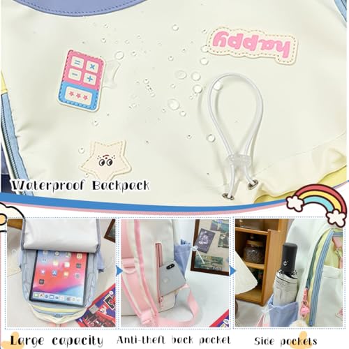 Girls Backpack Kawaii Girls School Bags toast Aesthetic School Bag with Cute Pendant Backpacks for Kids Boys Teenage Primary Secondary（White）4