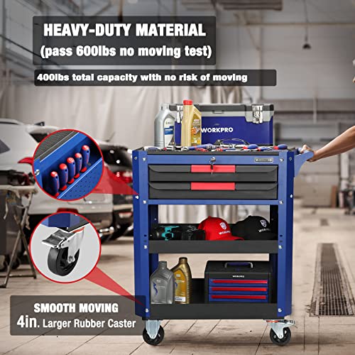 Workpro 28” Rolling Tool Cart, Premium 2-Drawer Utility Cart, Heavy Duty Industrial Storage Organizer Mechanic Service Cart With Wheels And Locking System, 400 Lbs Load #TOP1