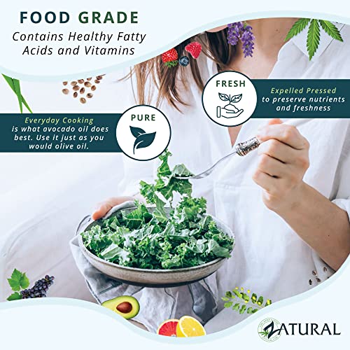 Image of Zatural 100% Avocado Oil Pure Natural without Additives, Clean, Cold Pressed, Non-GMO, Vegan: For Cooking, Frying, Baking and for Sauces, Dressings, Marinades, Salads (8 Ounce)