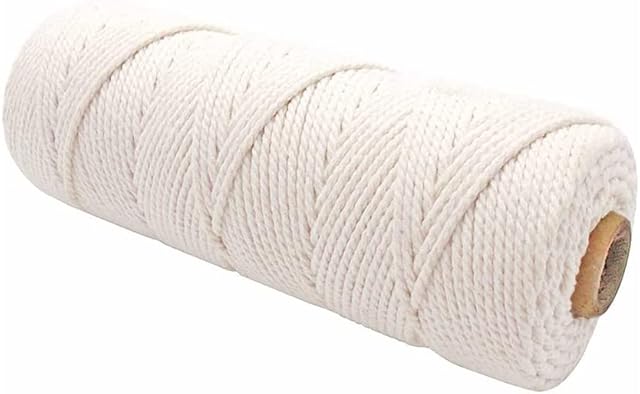 2mm Macrame Cord, 100m 3-strand Soft Natural Cotton Cord for Handmade Plant Hanger, Twisted Bakers Cooking String Wrapping Rope for Tying Meat DIY Crafts Wall Hanging Wedding Garden Decoration, Beige