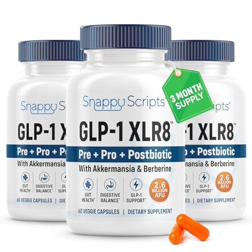 GLP-1 XLR8 Supplement for Weight Loss, Digestion, Constipation, Bloating Relief with Akkermansia 2.6 Billion AFU Live Prebiotic Probiotic Postbiotic Gut Health + Berberine for Women Men 180 Capsules