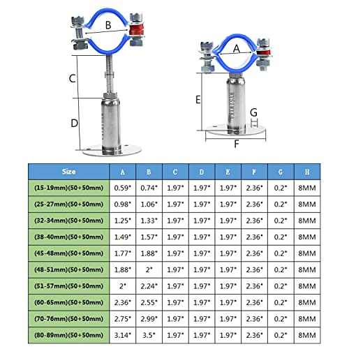 Wysiwyka 2Pcs 304 Stainless Steel Wall Mount Ceiling Mount Pipe Supports, Adjustable Pipe Strap Clamp With Screws For Od Pipe 70-76Mm, Adjustable Height 50-100Mm #TOP1