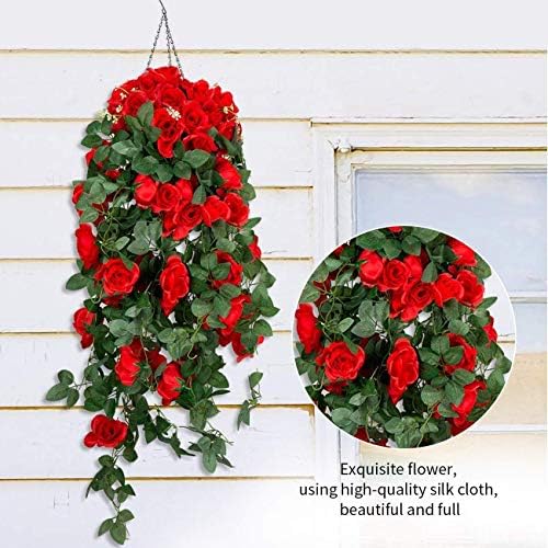 Dyna-Living 2PCS Artificial Hanging Baskets Outdoor, Artificial Flowers Hanging Planter Baskets Fake Silk Garland Flower Rose Vine Ivy for Home Garden Party Wedding Decorations