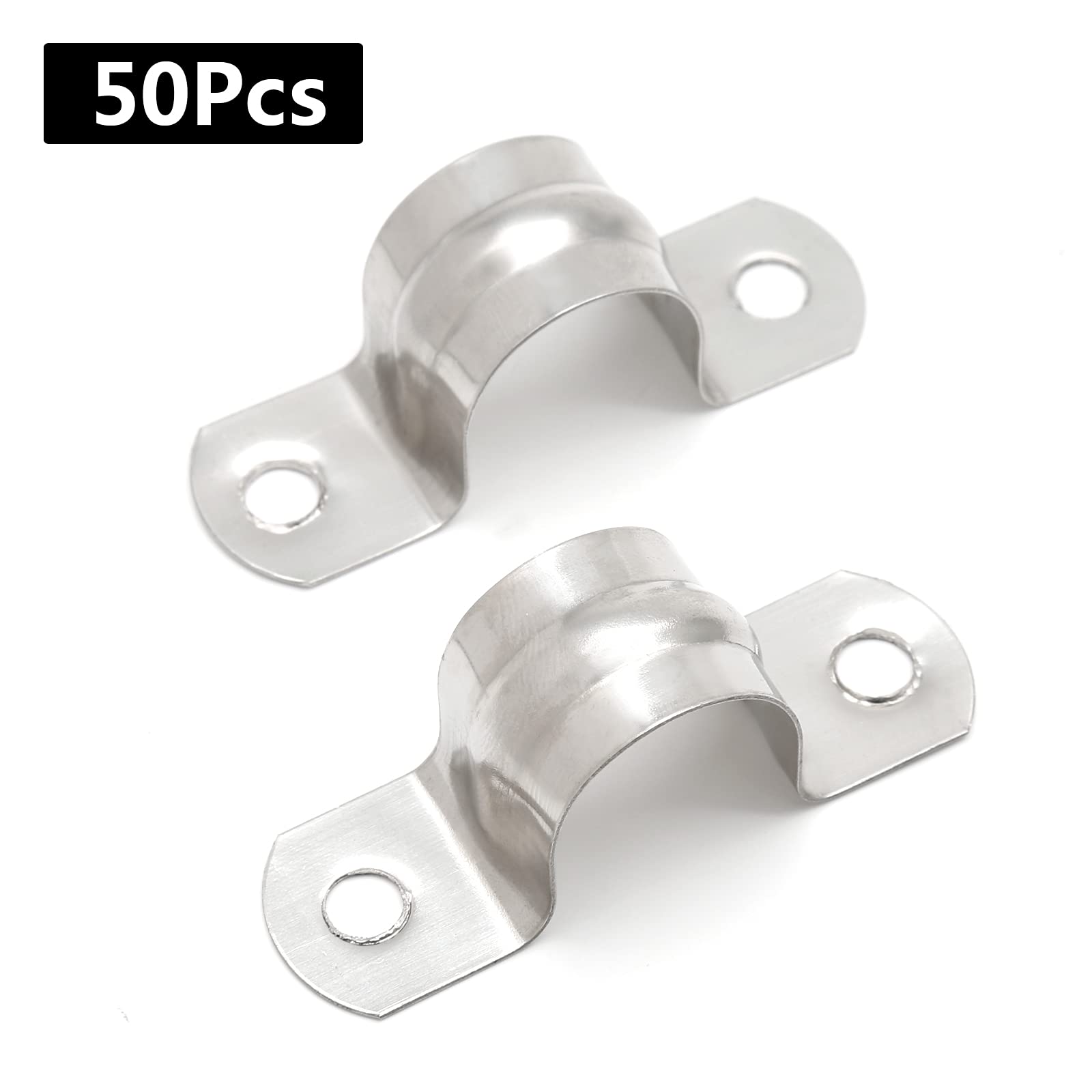 Suiwotin 50PCS M25 (1 Inch) Conduit Clamps, Stainless Steel Two Hole Strap U Bracket Rigid Pipe Strip, Cable Clamp Hanger with 2 Holes Fit for 1 inch Pipes OD 1