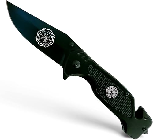 Miniatura 7 de Black Police - Cuchillo táctico plegable de élite, cuchillo de rescate para policías, gran regalo para el socorrista en tu vida (policía negra)