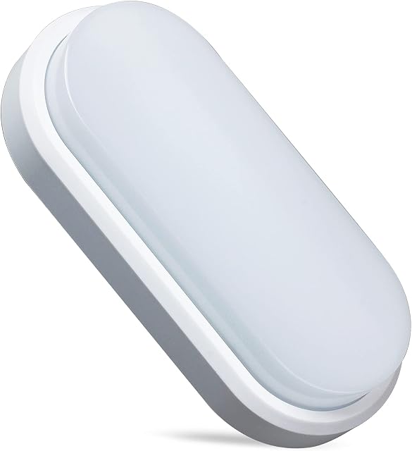 REYLAX 12W LED Bulkhead Lights 6000K 1000LM IP65 Waterproof Flush Wall Mounted Oval Bulkhead Lamp Fixture Decor for Outdoor Garden, Shed, Porch, Garage, Workshop, Patio, Hallway, Corridor