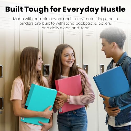 Yoobi 3 Ring Binders - 2 Inch Binder with Round D Rings and 2 Pockets, Durable, PVC-Free Organizer with 500 Sheets Capacity, 4- Pack Colored Binders with Plastic Cover for Office Supplies - Thumbnail 5