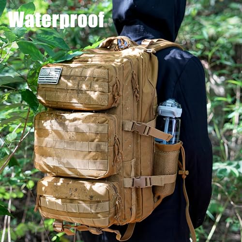 Image of Military Tactical Backpack 50L Large Day Backpack for Men Molle Army 3 Days Assault Pack Bug Out Bag Water Resistant and Heavy Duty Hiking Treeking Rucksack - Brown