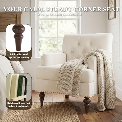 MALOL Upholstered Accent Chair Set of 2, Comfy Reading Chair for Living Room, Mid Century Modern Armchair with Thick Cushion & Solid Rubberwood Legs, for Bedroom/Small Spaces, Beige by MALOL - Used condition - Image 4