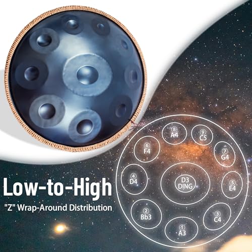 Handpan Drum 22 Inch for Adults,D Minor Kurd 10 Notes - 440Hz Professional Hand Pan for Meditation, Music Therapy & Live Performances (Blue)