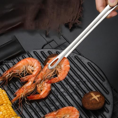 BBQ Food Tongs with Straight Design Stainless Steel Tweezers for Grilling and Serving (Silver)