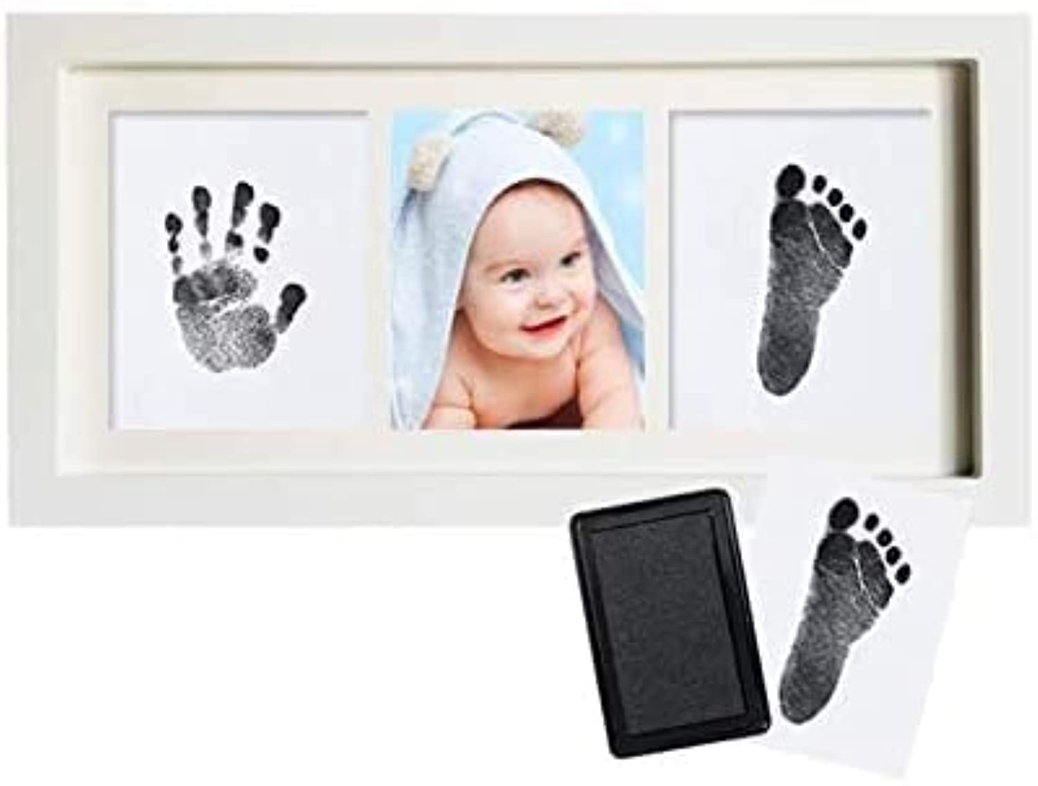 Baby Handprint and Footprint Frame Photo Frame - Baby Prints Photo Keepsake in White with Non-Toxic Ink Pad