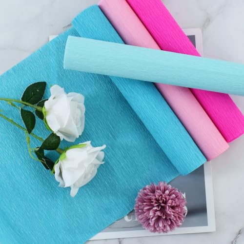 Image of BEISHIDA Pink Blue Crepe Paper Roll, 4 Rolls Crepe Paper Sheet for Craft
