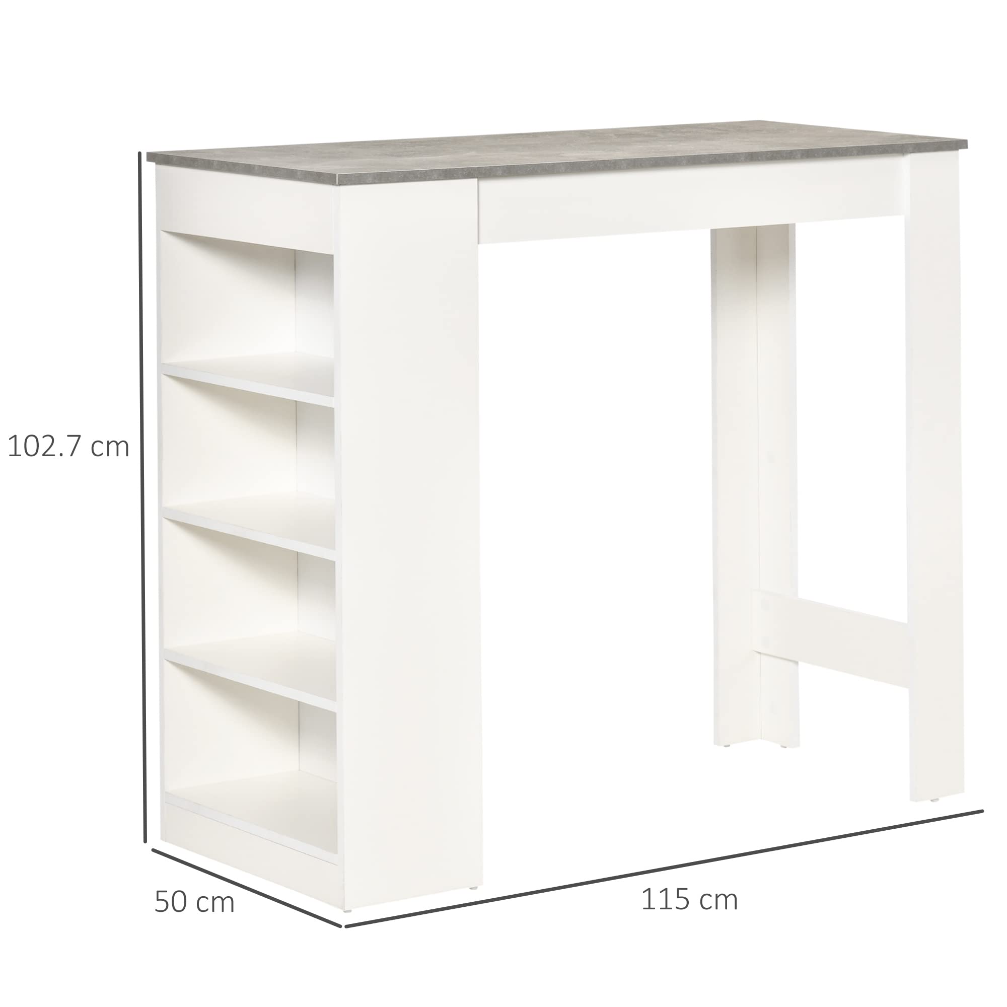 HOMCOM Bar Table Coffee Table Kitchen Dining Table with 4-Tier Storage Shelf for Kitchen, Dining Room, Living Room, Grey — view 3