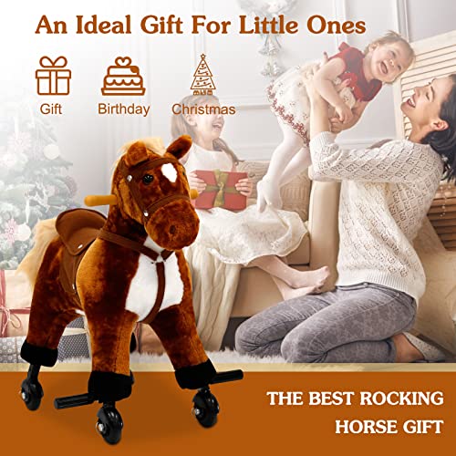 Kids Ride On Horse Toys - Riding Horse with Rolling Wheels & Sound, Mechanical Real Walking Horse for Children 3-6 Years Old