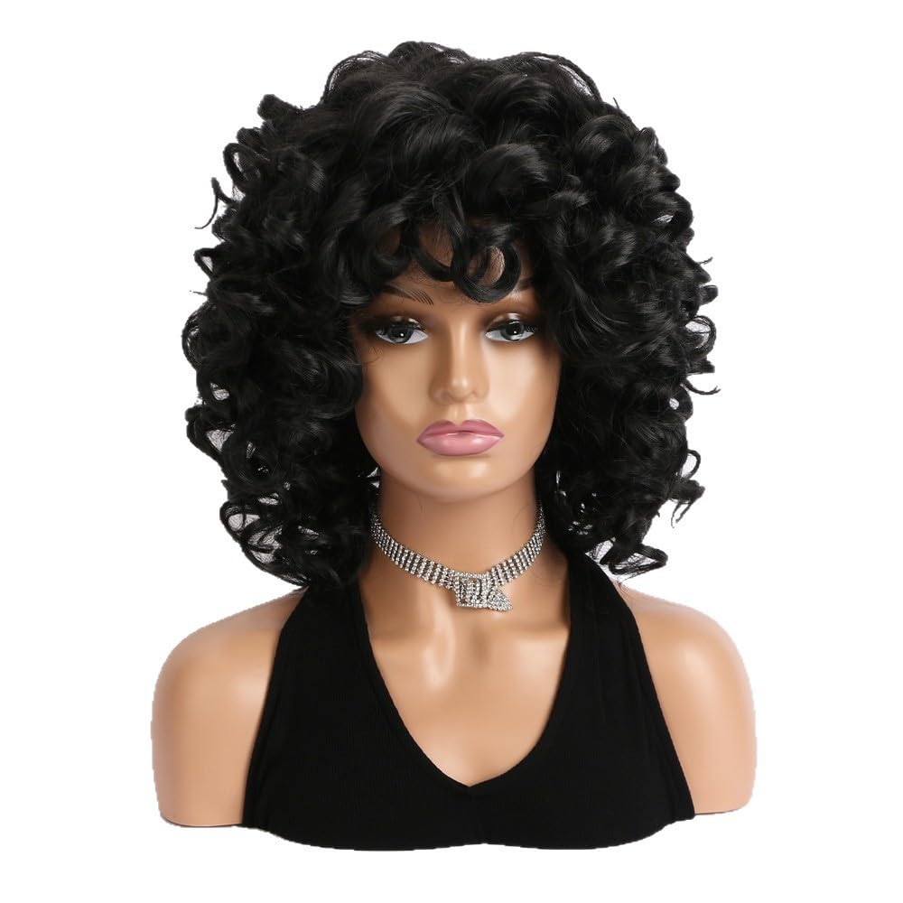 ZTHYSHOZ Women's Wig Women's Black Small Curly Wig With Thick And Fluffy Hair Volume, Natural Styling