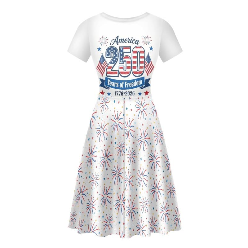 Image of Irisjudy T Shirt Dress for Women Short Sleeve Girls Short Sleeve Dress Plus Size, O Neck Knee Length Midi Dress for Ladies