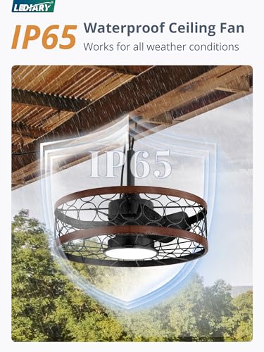 LEDIARY Outdoor Ceiling Fan with Light and Remote,Waterproof Gazebo Fan with Hanging Hook,6 Speeds, 3CCT, 20 Inch Caged Plug in Ceiling Fan for Patios,Porch, Pergola,Canopy - Image 2