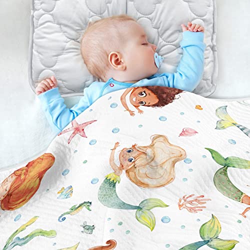 Image of Swaddle Blanket for Watercolor Mermaid Baby Receiving Blanket Muslin Baby Swaddles Soft Cotton Breathable Nursery Blankets for Unisex Boys and Girls 30x40 Inch