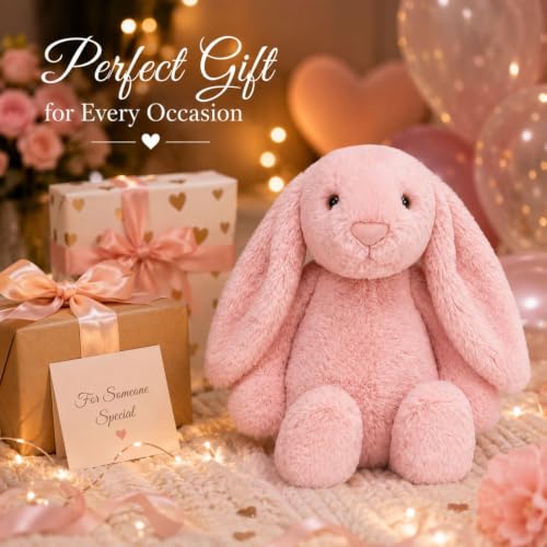 Image of Pink Bunny Plush Toy 40 cm | Ultra Soft Stuffed Rabbit Plush Animal | Cute Cuddly Bunny Doll for Kids | Birthday Gift for Boys & Girls | Nursery & Bedroom Decor