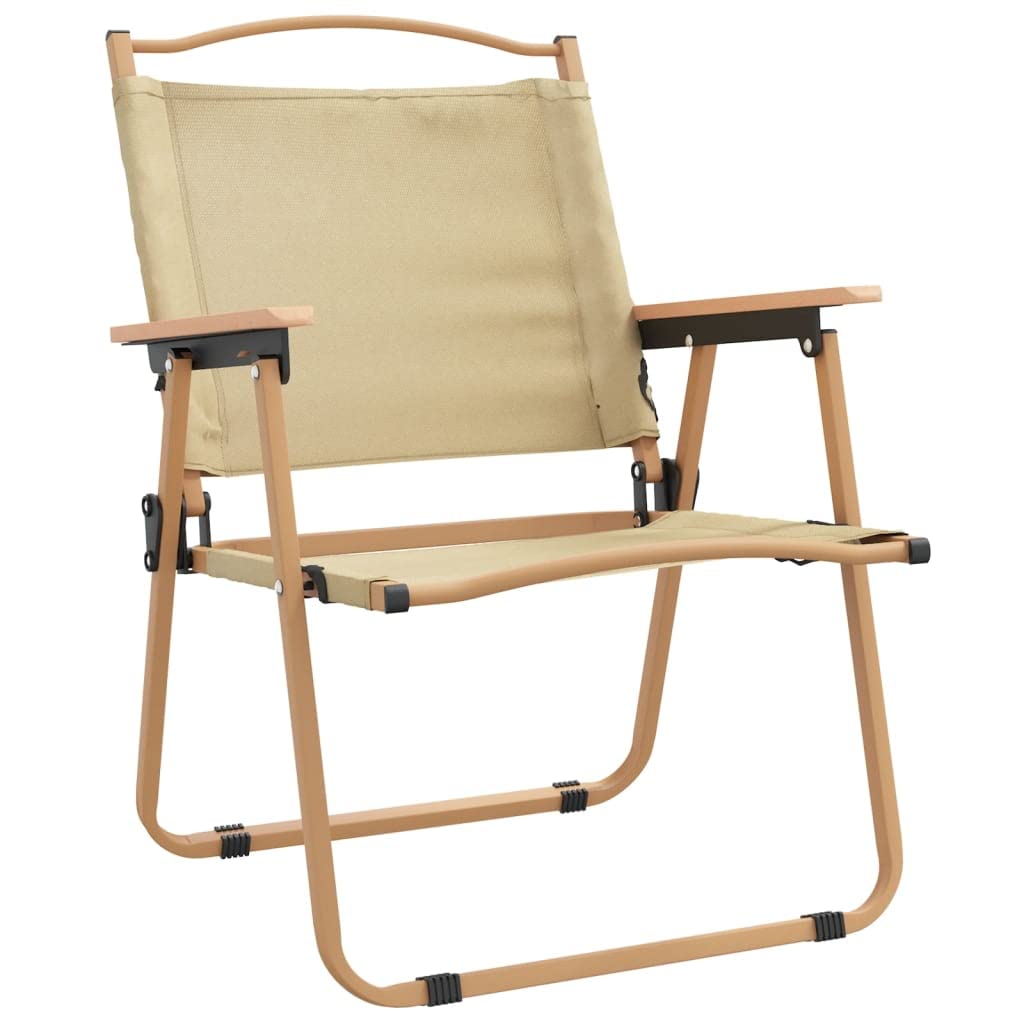 Campingstühle 2 STK Beige Klappbar 54x55x78 cm Oxford-Gewebe wetterfest Outdoor Gartenstuhl Balkonstuhl mit Armlehne und leichtem Stahlrahmen für Picknick und Camping