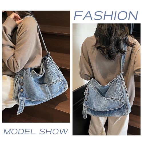 Bolso denim hombro para mujer con correa ajustable miniatura 6