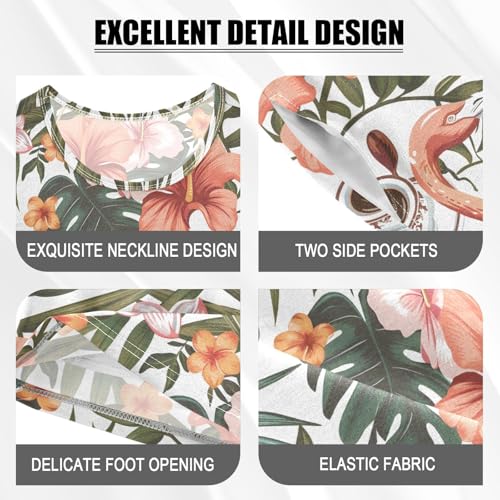 ALAZA Tropical Flamingo Palm Leaves Retro Pajamas Short Sleeve 2 Piece Sleepwear Top and Bottom Pajama Set Unisex4