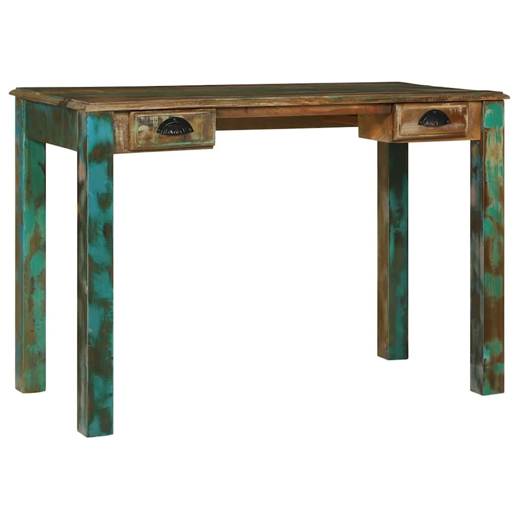 Escritorio rústico marrón de madera maciza reciclada, 112 x 55 x 76 cm, con 2 cajones, duradero escritorio para ordenador para oficina en casa, estudio, almacenamiento práctico