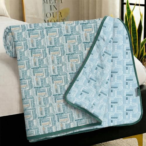 Image of Story@Home AC Comforter Queen Size Cotton 100%| 150GSM 144 x 220 CM Quilt AC Blanket for Summer | AC Dohar Double Bed | Light Blue & Dark Cyan Blue, Aztec Reversible Design Duvet | All-Season Blanket2