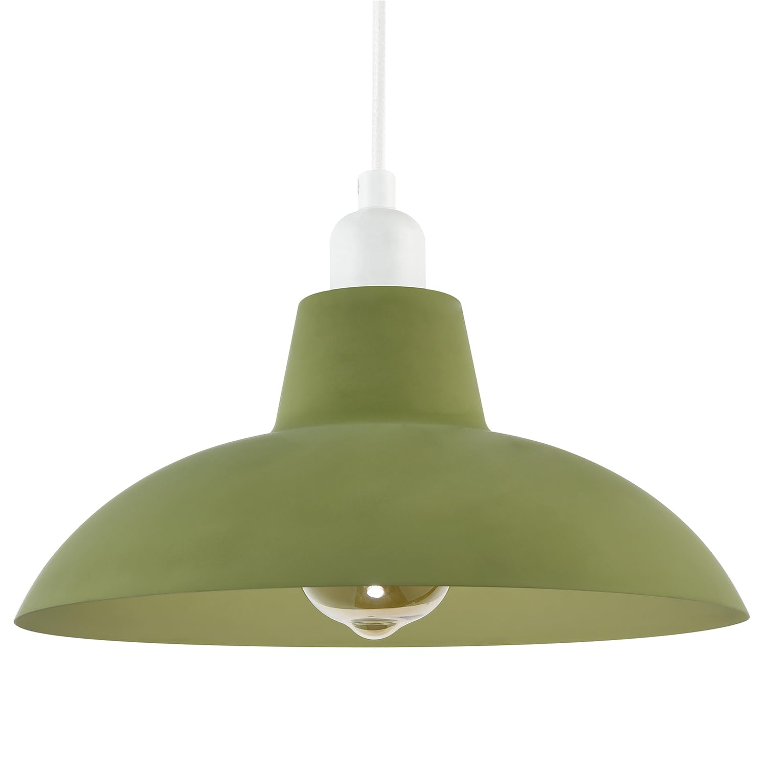 Industrial Retro Designed Matte Olive Curved Metal Pendant Light Shade by Hap...