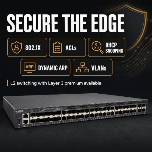 Image of Ruckus ICX8200-48F Managed Switch, 48x 100 /1000 Mbps SFP Fiber, 4x 25GbE SFP28 Uplinks - Stackable Enterprise Switch, 3-Yr Remote TAC Included, TAA Compliant