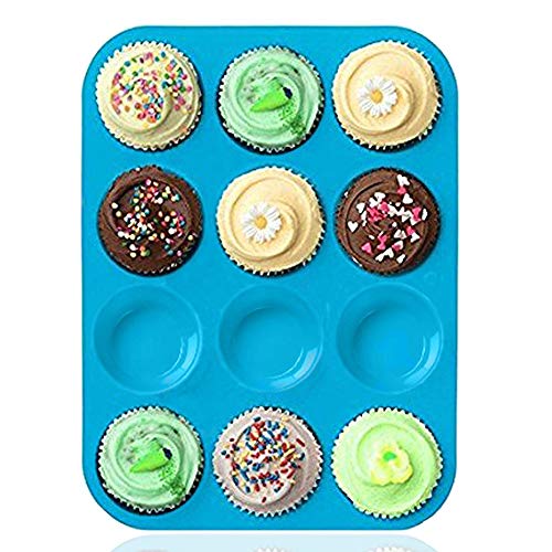 Amison Moule en silicone pour 12 muffins, moule anti-adhésif sans BPA, passe au lave-vaisselle