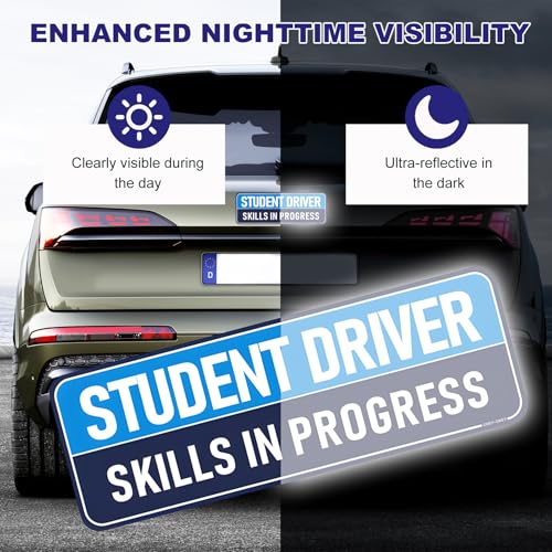 Image of KVAEY 3 PCS Student Driver Magnet for Car, Clear Visible Reflective Magnetic Sticker Set, Removable Funny Weather Resistant Novice Rookie Safety Attention Sign for Bumper & Windows (Blue)