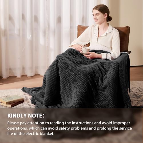Image of Homemate Heated Blanket Electric Throw - 50 inchx60 inch Heating Blanket Throw 1 /2 /4 /6 /8 Hours Auto-Off 10 Heat Levels Over-Heat Protection Soft Flannel Sherpa ETL Certification