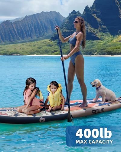 Image of 11'*33 inch /34 inch Inflatable Stand Up Paddle Board for Beginners,400 /420lbs Capacity, Anti-Slip EVA Deck, Includes Adjustable Paddle, Pump, Backpack & SUP Accessories for Surfing, Fishing, Yoga & More