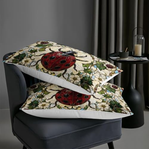 Image of AILONEN Queen Comforter Set 3 Piece, Red Ladybug Blossom Vine 3D Printed Bedding with 2 Pillowcases, Soft Lightweight Microfiber Cottage Decor for Master Suite