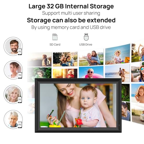 Image of 64GB 15.6inch FRAMEO Digital Photo Frame with 1920x1080 FHD IPS LCD Touch Screen, Dual-WiFi Share Photos & Videos Via Frameo App, Support USB Drive /SD Card Extend Storage, Motion Sensor, Auto-Rotate