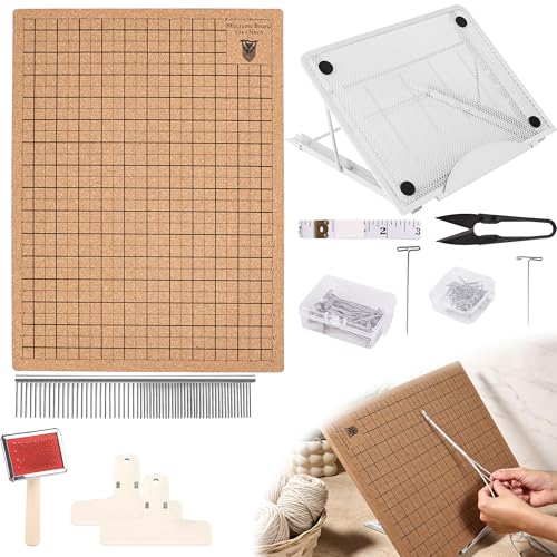 108 Pcs Complete Macrame Supplies with 1216 Inch Macrame Board Double Sided Dual Grids Metal Adjustable Holder 100 T-Pins in 2 Sizes Scissor Ruler Brush Comb Clips All-in-One Macrame Kit