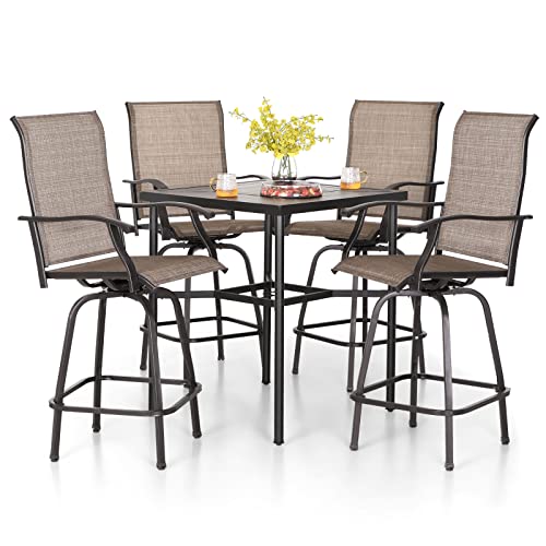 PHI VILLA 5 Piece Bar Height Patio Dining Set, Brown