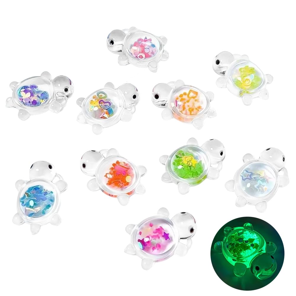 WsKingWA 20 PCS Mini Resin Turtles Set Luminous Mini Resin Animals Cute Transparent Animal Figurines with Sparkle Flakes Small Glass Animals for DIY Fairy Gardens Terrariums Aquariums