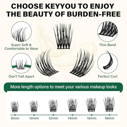 Image of KEYYOU Lash Clusters Air Touch Soft Volume D Curl 12mm Individual Lashes