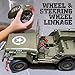 toylefun 1/10 Scale RC Military SUV, Remote Control 4WD Off-Road Vehicle with Alloy Frame Chassis, with Winch and Capstan, Army Vehicle with Opening Hood and Folding Windshield, 2 Batteries,