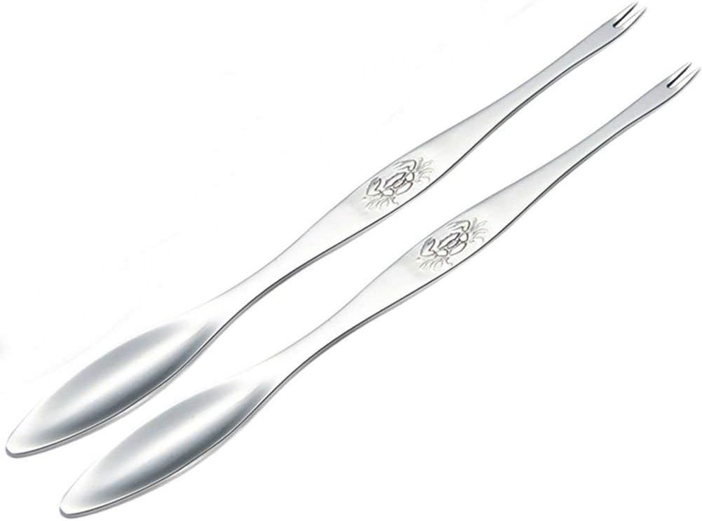 AKOAK 2 Pcs Seafood Tools,Double Headed 304 Stainless Steel Fork and Spoon for Crab and Lobster