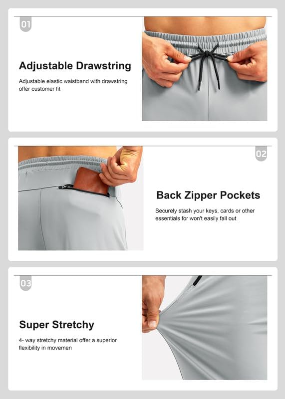 Pudolla Men's Athletic Pants with Zipper Pockets Stretch Workout Sweatpants Lightweight Running Joggers for Men - Image 5