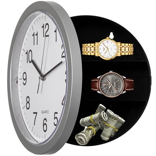 Dimensioni: misura 25,4 cm di larghezza, 7,6 cm di profondità e 25,4 cm di altezza, questo moderno orologio da parete combina stile e funzionalità. Più di un semplice orologio classico, nasconde una cassaforte nascosta che funziona senza serratura. Dietro la sua faccia si trova un discreto vano interno con due ripiani, che offre un posto sicuro per riporre i tuoi oggetti di valore fuori dalla vista