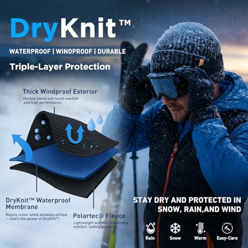 Image of TOP-EX DryKnit Waterproof L /XL /XXL Winter Fleece Lined Beanie Hat for Men Women Warm Knit Watch Skull Cap Cold Weather