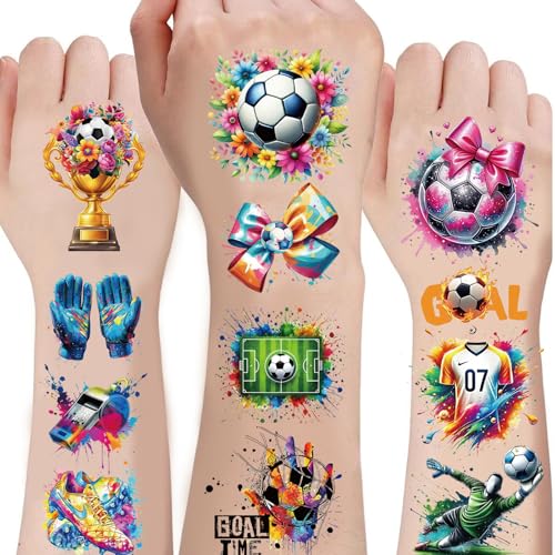 CharmeFleur 10 hojas de tatuajes de fútbol Tatuajes temporales de fútbol para niños